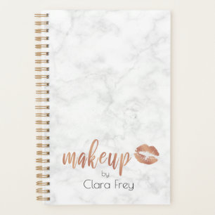 Elegant copper rose gold lips and marble makeup planner