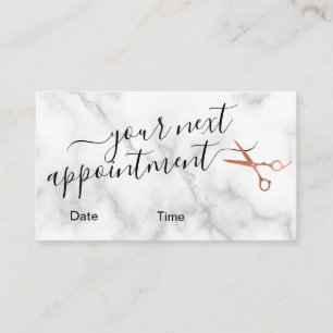Elegant copper rose gold scissors hairstylist appointment card