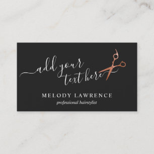 Elegant copper rose gold scissors hairstylist business card