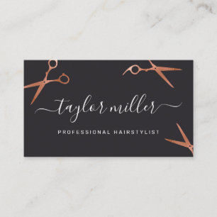 Elegant copper rose gold scissors hairstylist business card