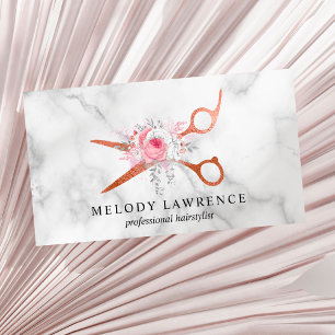 Elegant copper rose gold scissors hairstylist business card