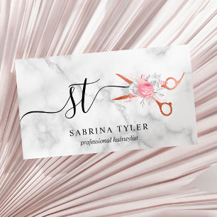 Elegant copper rose gold scissors hairstylist business card