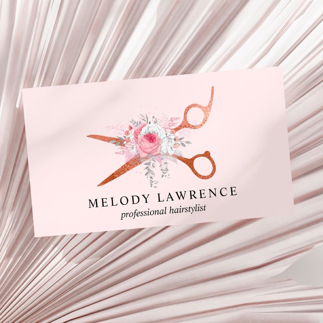 Elegant copper rose gold scissors hairstylist business card (Creator Uploaded)