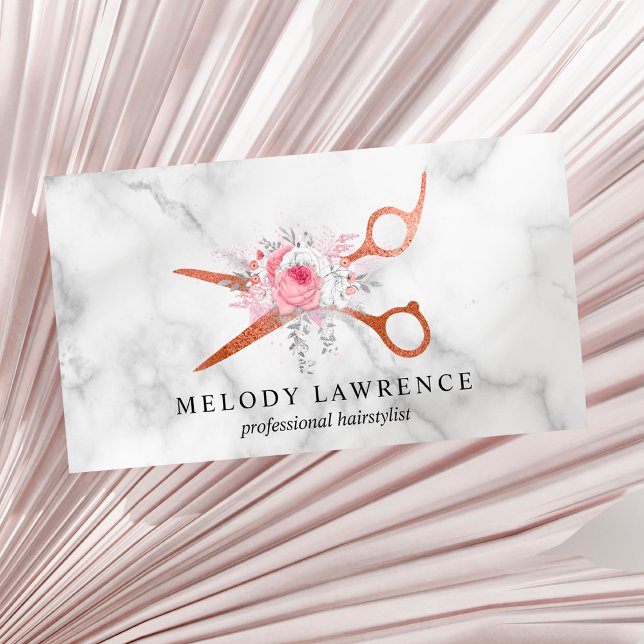 Elegant copper rose gold scissors hairstylist business card (Creator Uploaded)