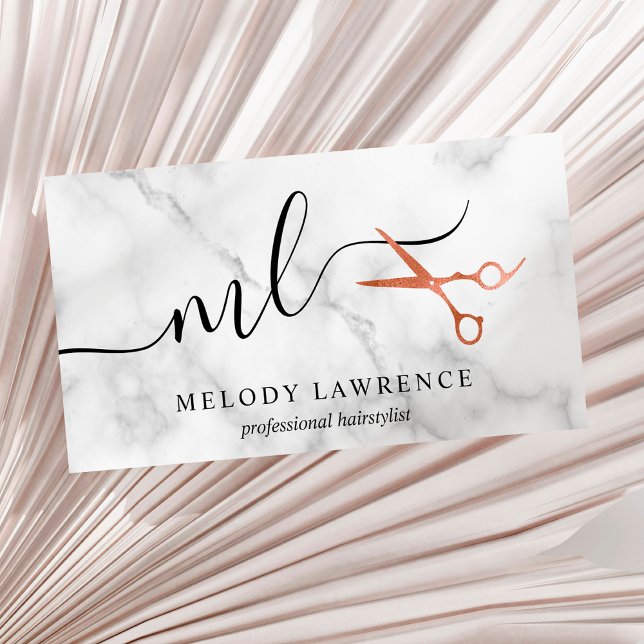Elegant copper rose gold scissors hairstylist business card (Creator Uploaded)