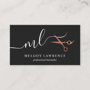 Elegant copper rose gold scissors hairstylist business card
