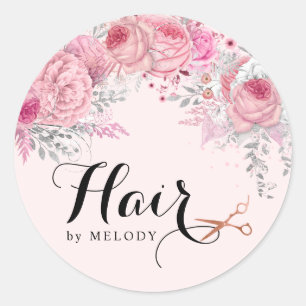 Elegant copper rose gold scissors hairstylist classic round sticker