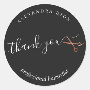 Elegant copper rose gold scissors hairstylist classic round sticker