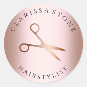 Elegant copper rose gold scissors hairstylist classic round sticker