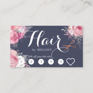 Elegant copper rose gold scissors hairstylist loyalty card