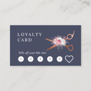 Elegant copper rose gold scissors hairstylist loyalty card