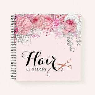 Elegant copper rose gold scissors hairstylist notebook
