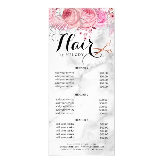 Elegant copper rose gold scissors hairstylist rack card (Front)