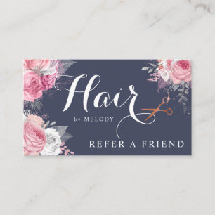 Elegant copper rose gold scissors hairstylist referral card