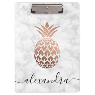 Elegant copper rose gold white marble pineapple clipboard