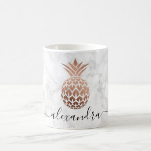Elegant copper rose gold white marble pineapple coffee mug