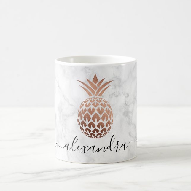 Elegant copper rose gold white marble pineapple coffee mug (Center)
