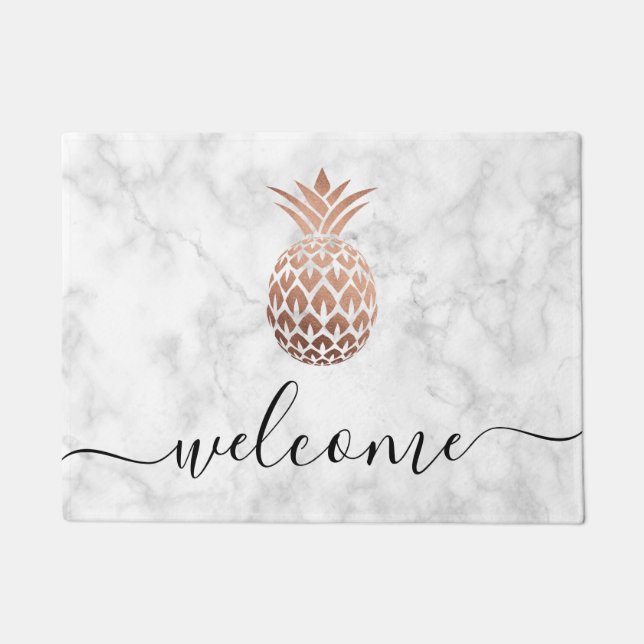 Elegant copper rose gold white marble pineapple doormat (Front)