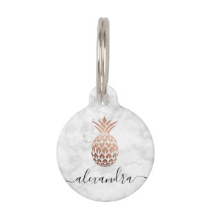 Elegant copper rose gold white marble pineapple pet tag