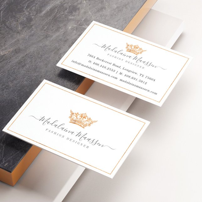 Elegant Copper Royal Floral & Foliage Crown Logo Business Card (Creator Uploaded)