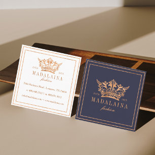 Elegant Copper Royal Floral & Foliage Crown Logo Square Business Card