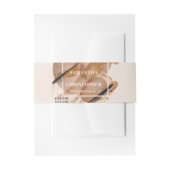 Elegant Copper rusty colours black brushes wedding Invitation Belly Band (Front Example)