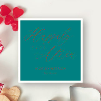 Elegant Copper Script Teal Wedding Napkin