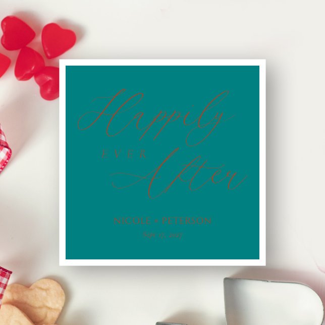Elegant Copper Script Teal Wedding Napkin (Personalized Elegant Cooper Script Teal Wedding Napkins)