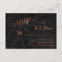 Elegant Copper Script w/ Black Marble Wedding RSVP