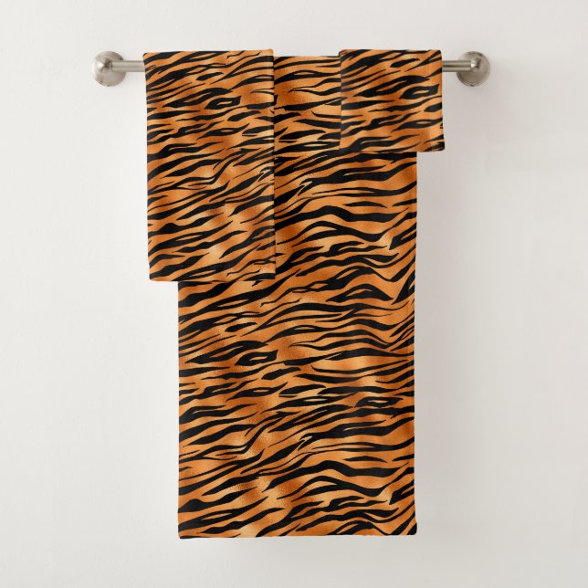 Elegant Copper Tiger Animal Print Bath Towel Set (Insitu)