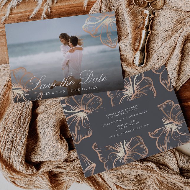 Elegant Copper Tropical Hibiscus Floral Photo Save The Date (Creator Uploaded)