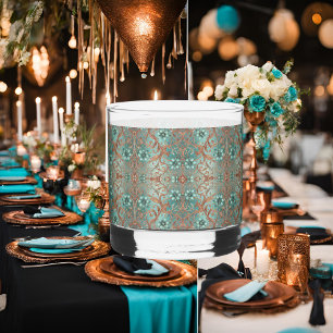 Elegant Copper Turquois Flowers and Vines Whiskey Glass
