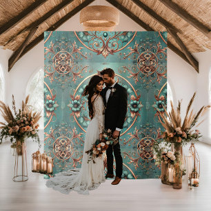 Elegant Copper Turquoise Floral Ring Formal Tapestry