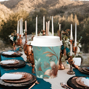 Elegant Copper Turquoise Paper Cup With Lid