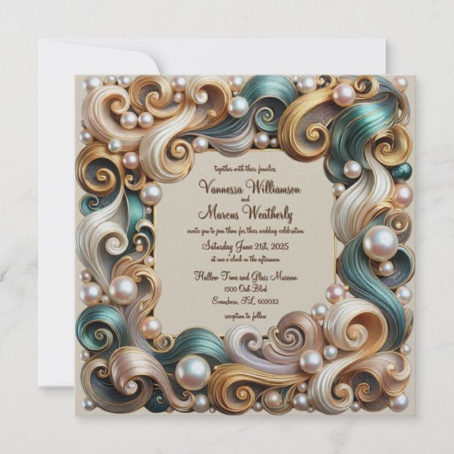 Elegant Copper Turquoise Wedding Invitation (Front)