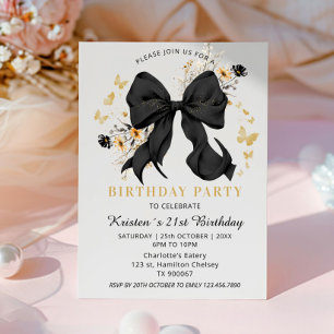 Elegant Coquette Black Bow Wildflowers Invitation