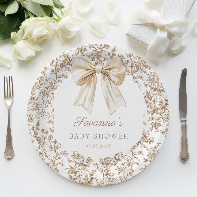 Elegant Coquette Bow & Chinoiserie Baby Shower Paper Plate (Creator Uploaded)