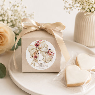 Elegant Coquette Bow Floral Baby Shower Thank you Classic Round Sticker