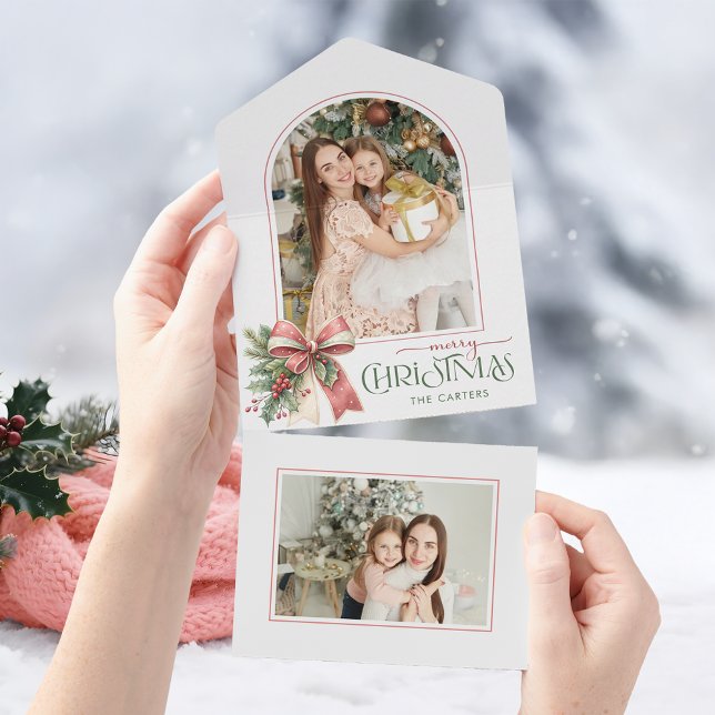 Elegant Coquette Bow Merry Christmas Arch Photo All In One Invitation (Creator Uploaded)