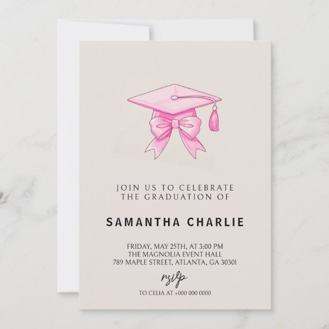 Elegant Coquette Bow Pink Graduation Invitation (Front)