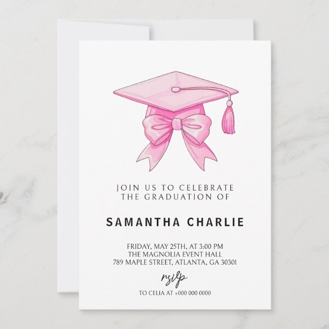 Elegant Coquette Bow Pink Graduation Invitation (Front)