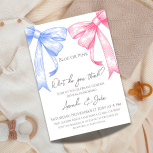 Elegant Coquette Bows Blue Pink Gender Reveal Invitation