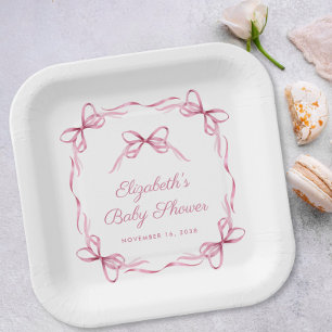Elegant Coquette Bows Pink Baby Girl Shower Paper Plate