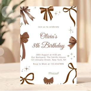 Elegant Coquette Brown Bow Birthday Invitation