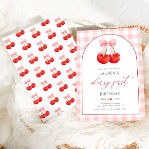 Elegant Coquette Cherry First 1st Birthday Invitation