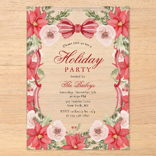 Elegant Coquette Floral Christmas Holiday Party Acrylic Invitations