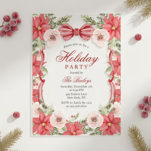 Elegant Coquette Floral Christmas Holiday Party Acrylic Invitations