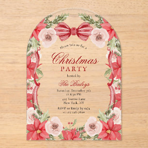 Elegant Coquette Floral Christmas Party Acrylic Invitations