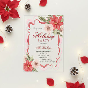 Elegant Coquette Floral Christmas Party Acrylic Invitations
