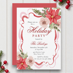Elegant Coquette Floral Christmas Party Invitation